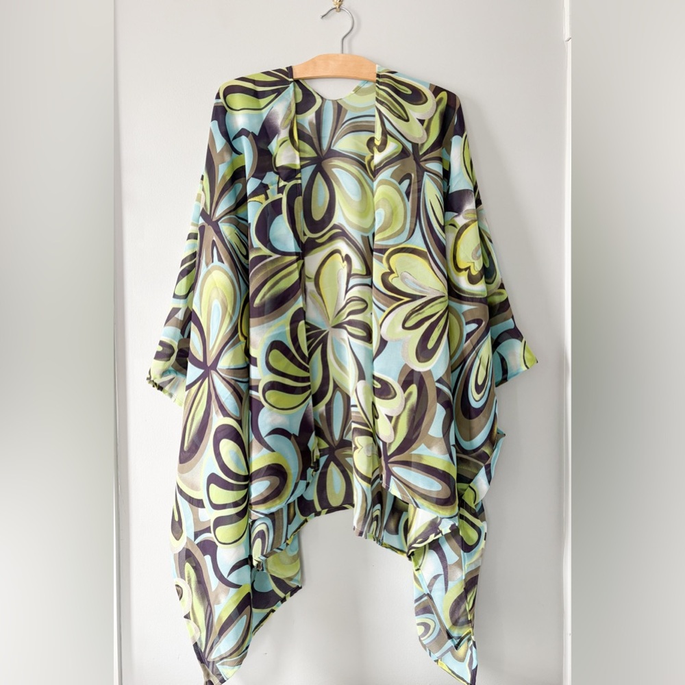 Abstract Floral Swim Coverup in Green & Blue